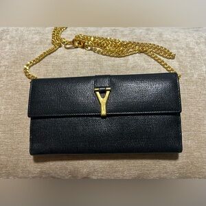 YSL Black Leather Chain Wallet